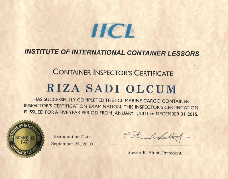 IICL5 Container Insperector's Certificate